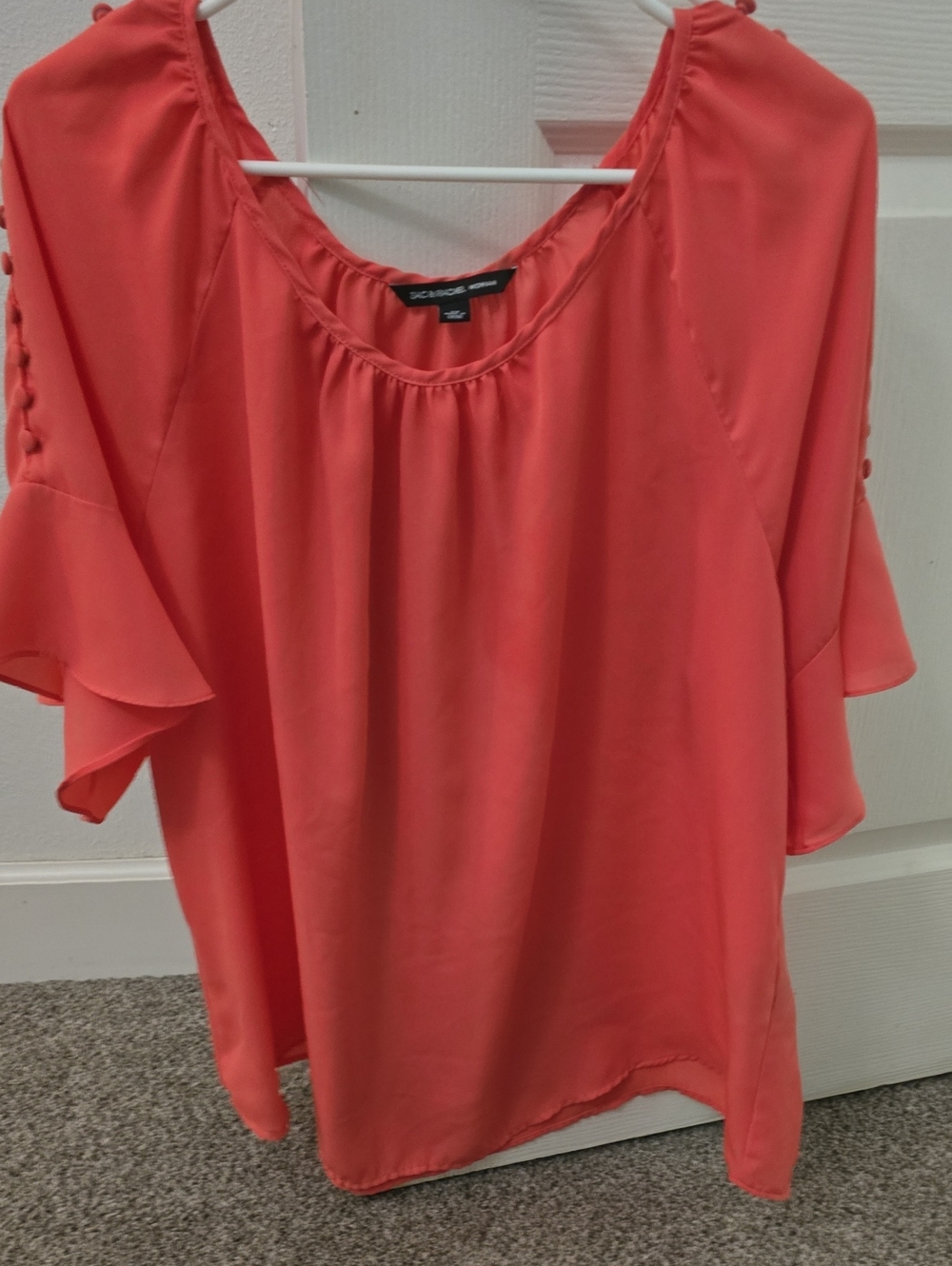 Xhilaration Coral Ruffle Cold-Shoulder Blouse